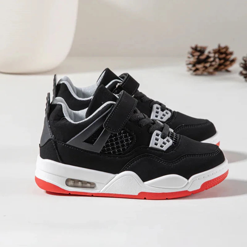 Baskets Enfant à Scratch – Chaussures Sport Enfant – Confortables et Légères – Noir et Rouge