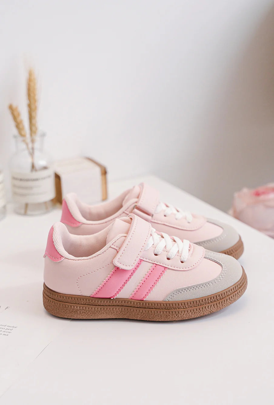 Baskets Enfant à Scratch – Chaussures Sport Enfant – Confortables et Légères – Rose et Beige