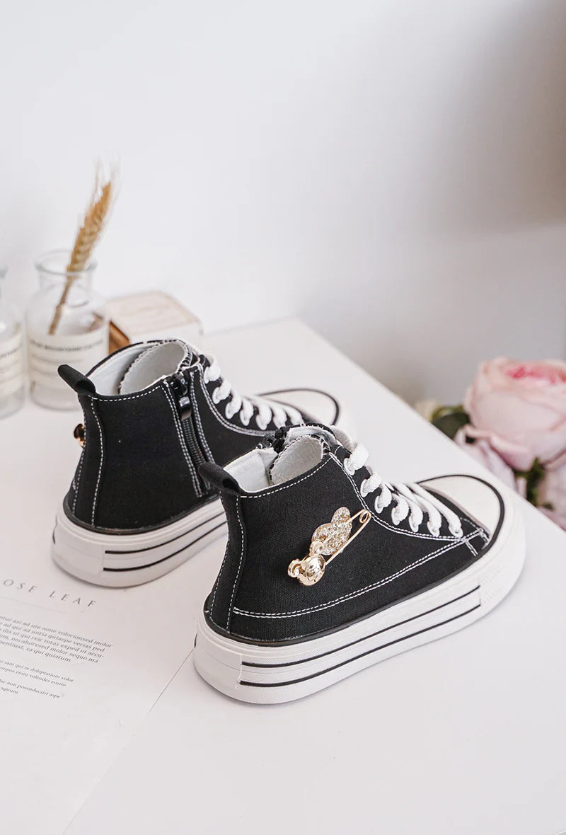 Baskets Montantes Enfant – Chaussures Enfant – Noir – Style Urbain avec Détail Doré