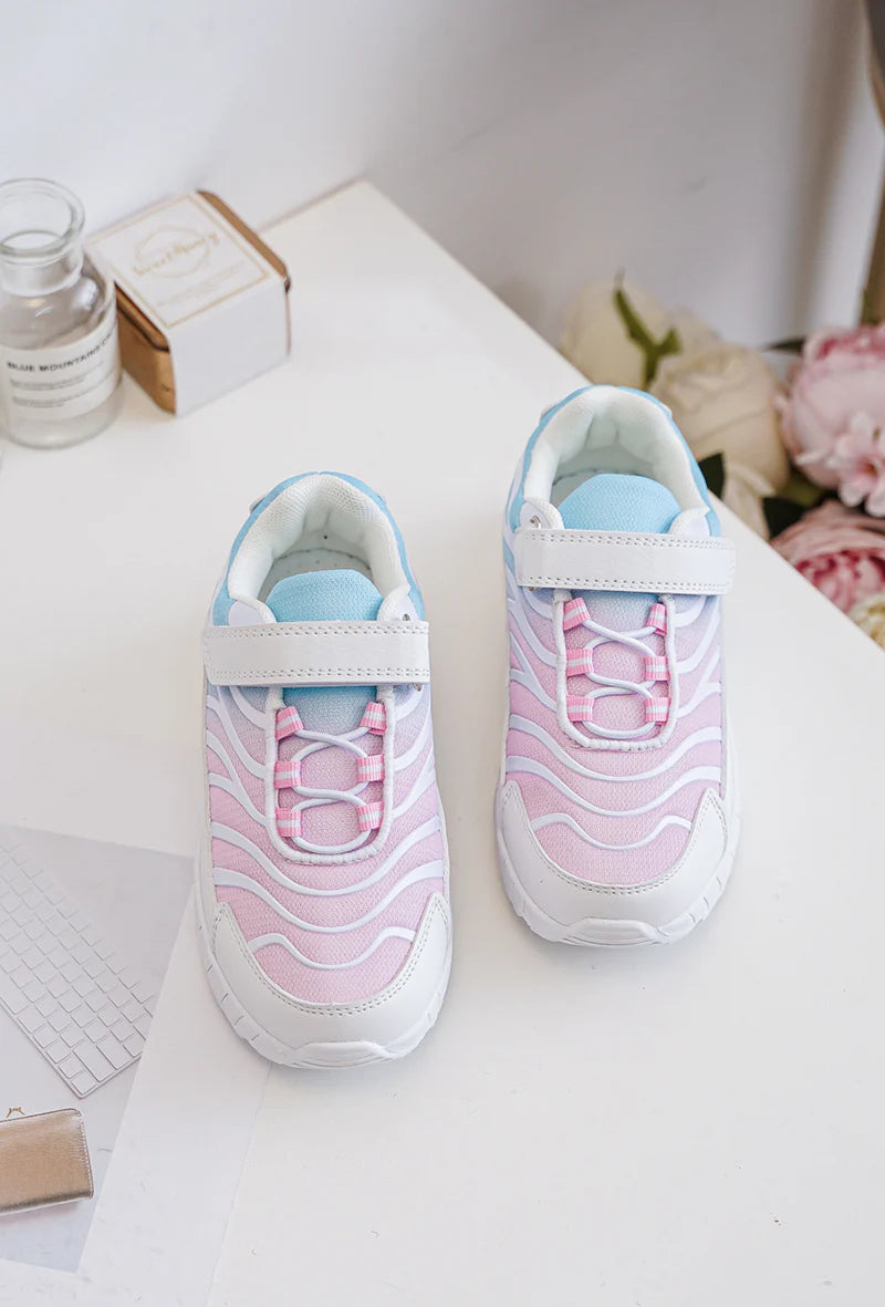 Baskets Enfant à Scratch – Chaussures Sport Enfant – Confortables et Légères – Rose et Bleu Clair