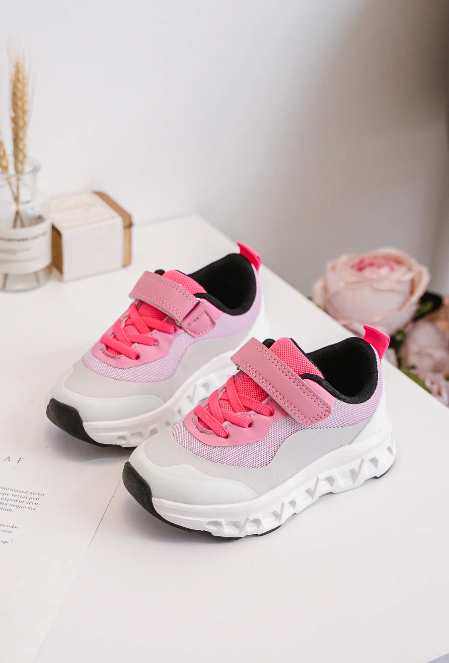 Baskets Enfant Chunky – Chaussures Enfant – Rose et Gris – Semelle Épaisse Confort