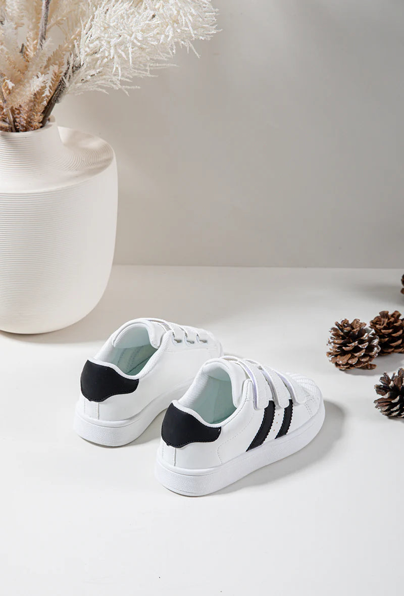 Baskets Enfant à Scratch – Chaussures Sport Enfant – Confortables et Légères – Blanc et Noir