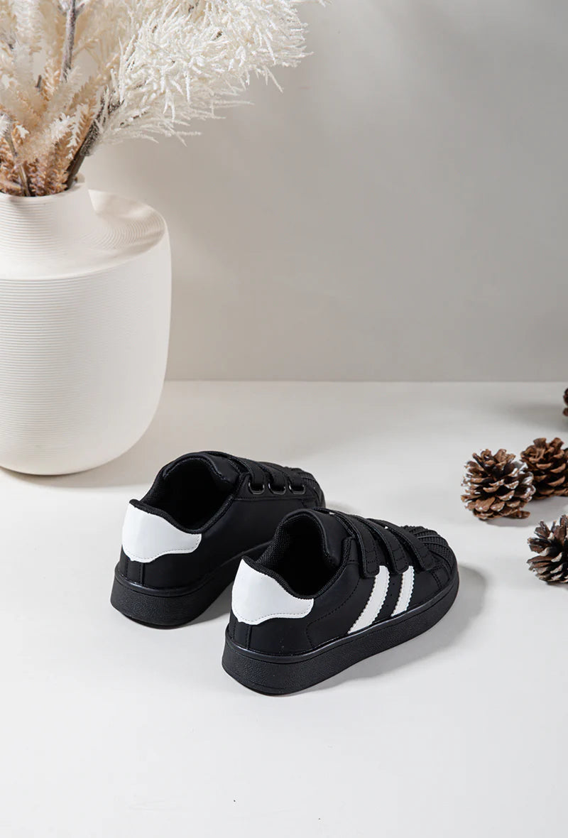 Baskets Enfant à Scratch – Chaussures Sport Enfant – Confortables et Légères – Noir et Blanc