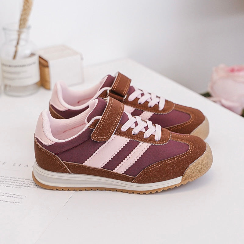 Baskets Enfant à Scratch – Chaussures Sport Confortables – Semelle Antidérapante – Bordeaux, Rose & Marron