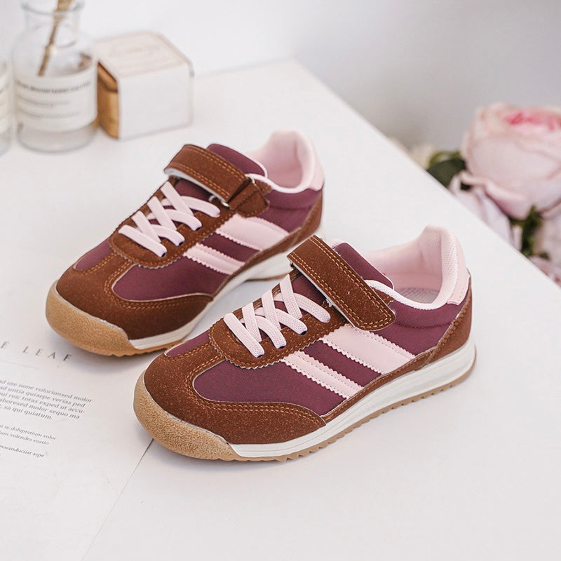 Baskets Enfant à Scratch – Chaussures Sport Confortables – Semelle Antidérapante – Bordeaux, Rose & Marron