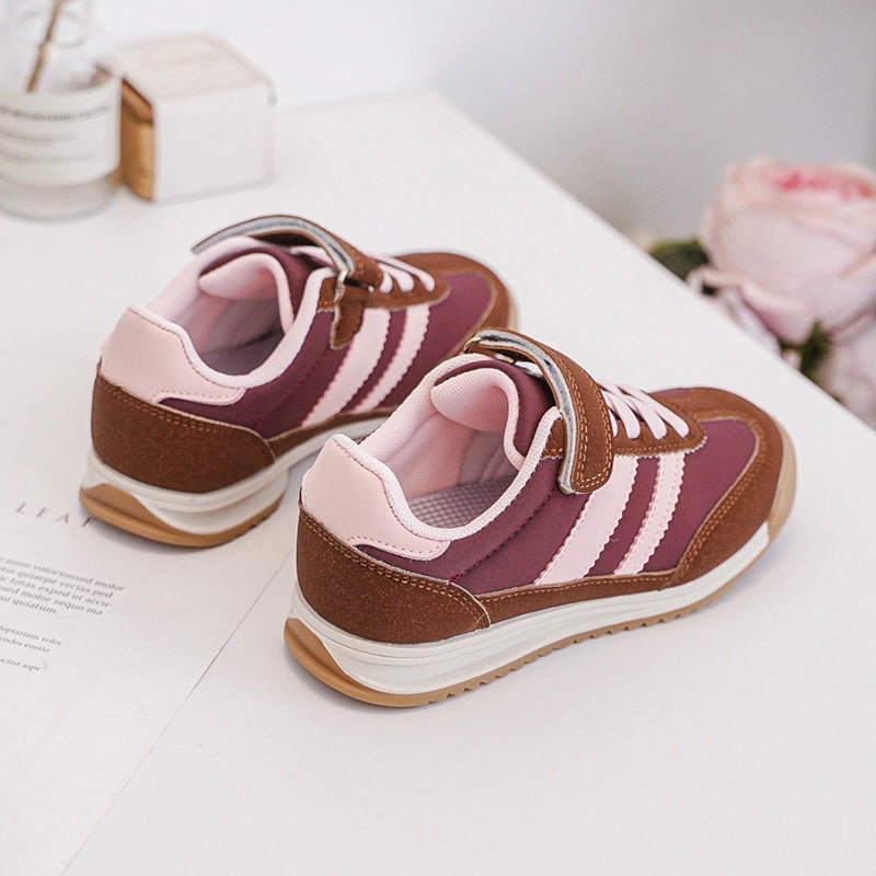 Baskets Enfant à Scratch – Chaussures Sport Confortables – Semelle Antidérapante – Bordeaux, Rose & Marron