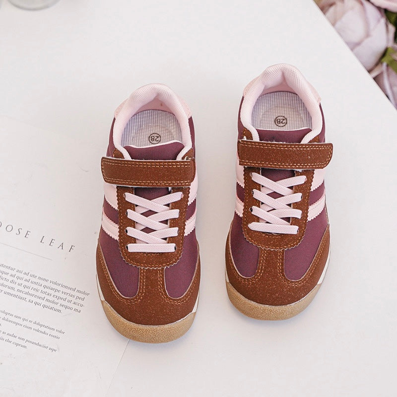 Baskets Enfant à Scratch – Chaussures Sport Confortables – Semelle Antidérapante – Bordeaux, Rose & Marron