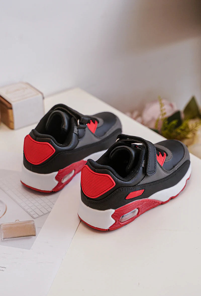 Baskets Enfant à Scratch – Chaussures Sport Enfant – Confortables et Légères – Gris, Noir et Rouge