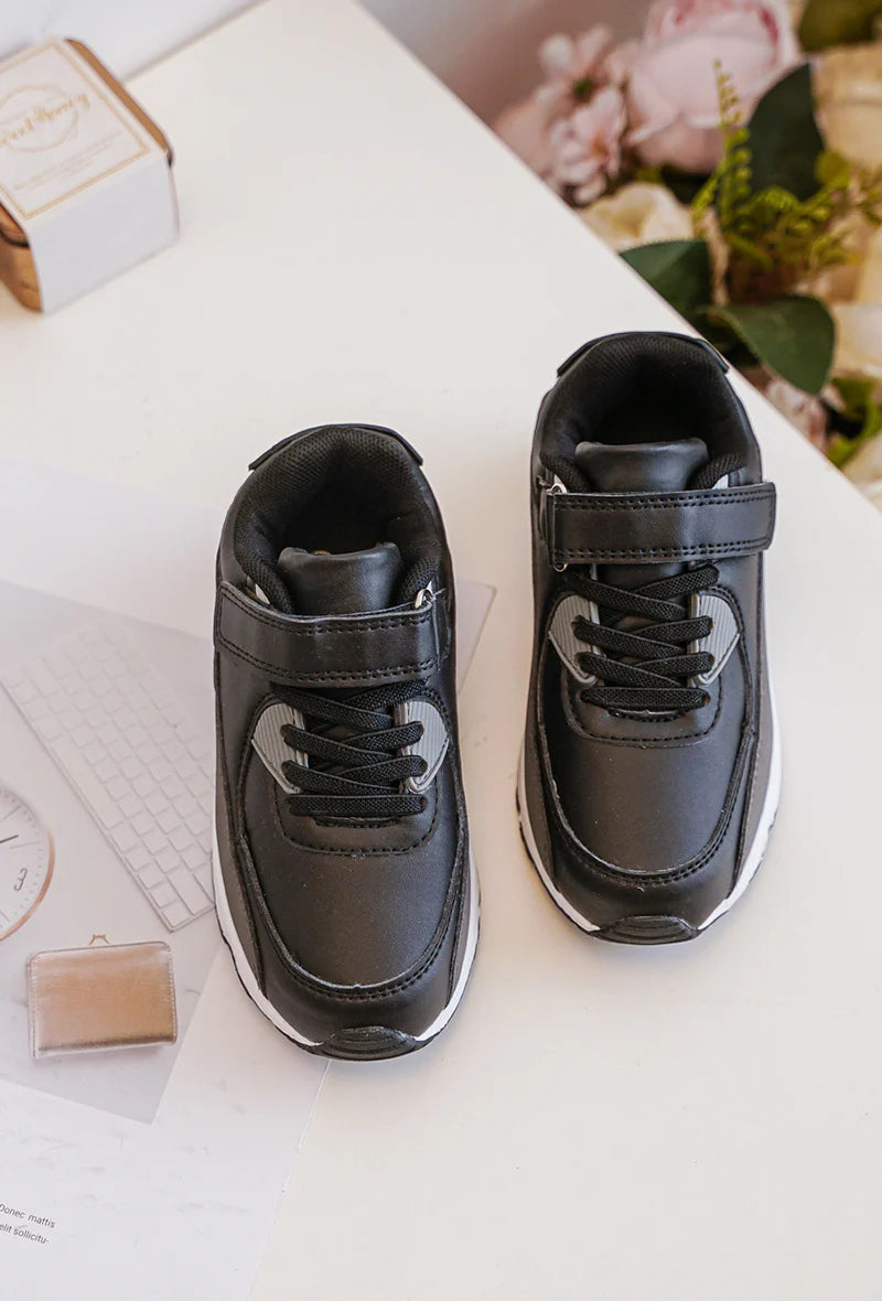 Baskets Enfant à Scratch – Chaussures Sport Enfant – Confortables et Légères – Noir