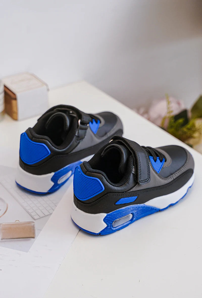 Baskets Enfant à Scratch – Chaussures Sport Enfant – Confortables et Légères – Gris, Noir et Bleu