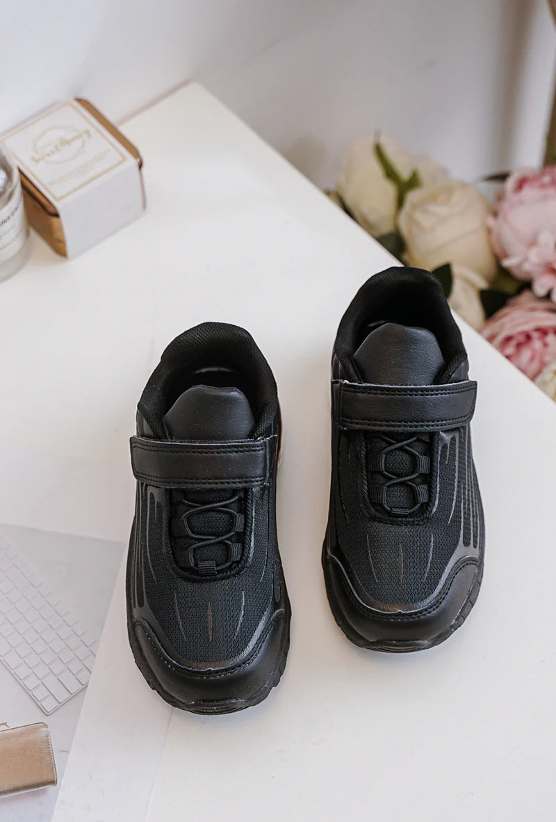 Baskets Enfant à Scratch – Chaussures Sport Enfant – Confortables et Légères – Noir
