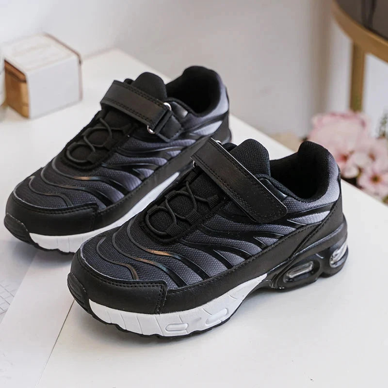 Baskets Enfant à Scratch – Chaussures Sport Enfant – Confortables et Légères – Noir et Gris